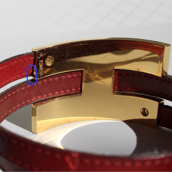 Hermès Gold Plated Pousse Pousse H slide bracelet red leather Authentic - Picture 15 of 16